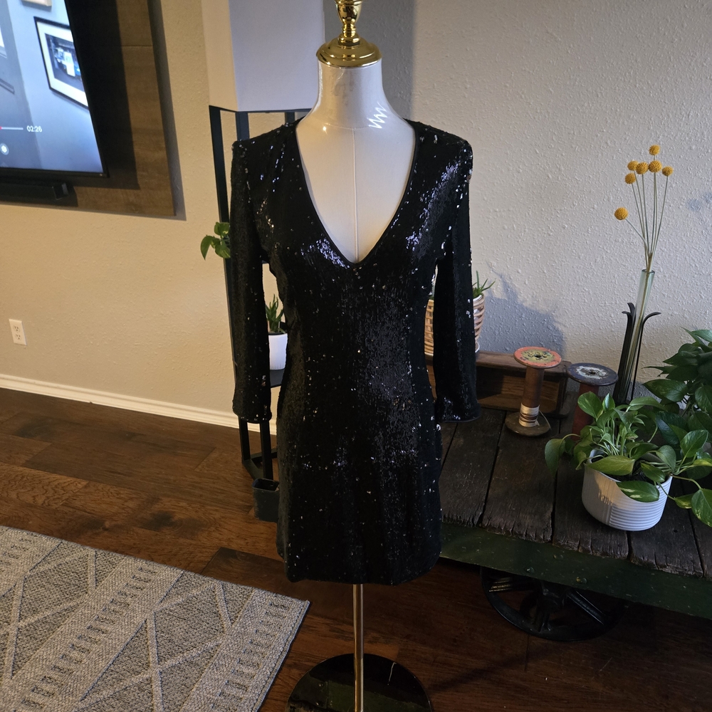 Guess by Marciano Black Sequin Long Sleeve Dress